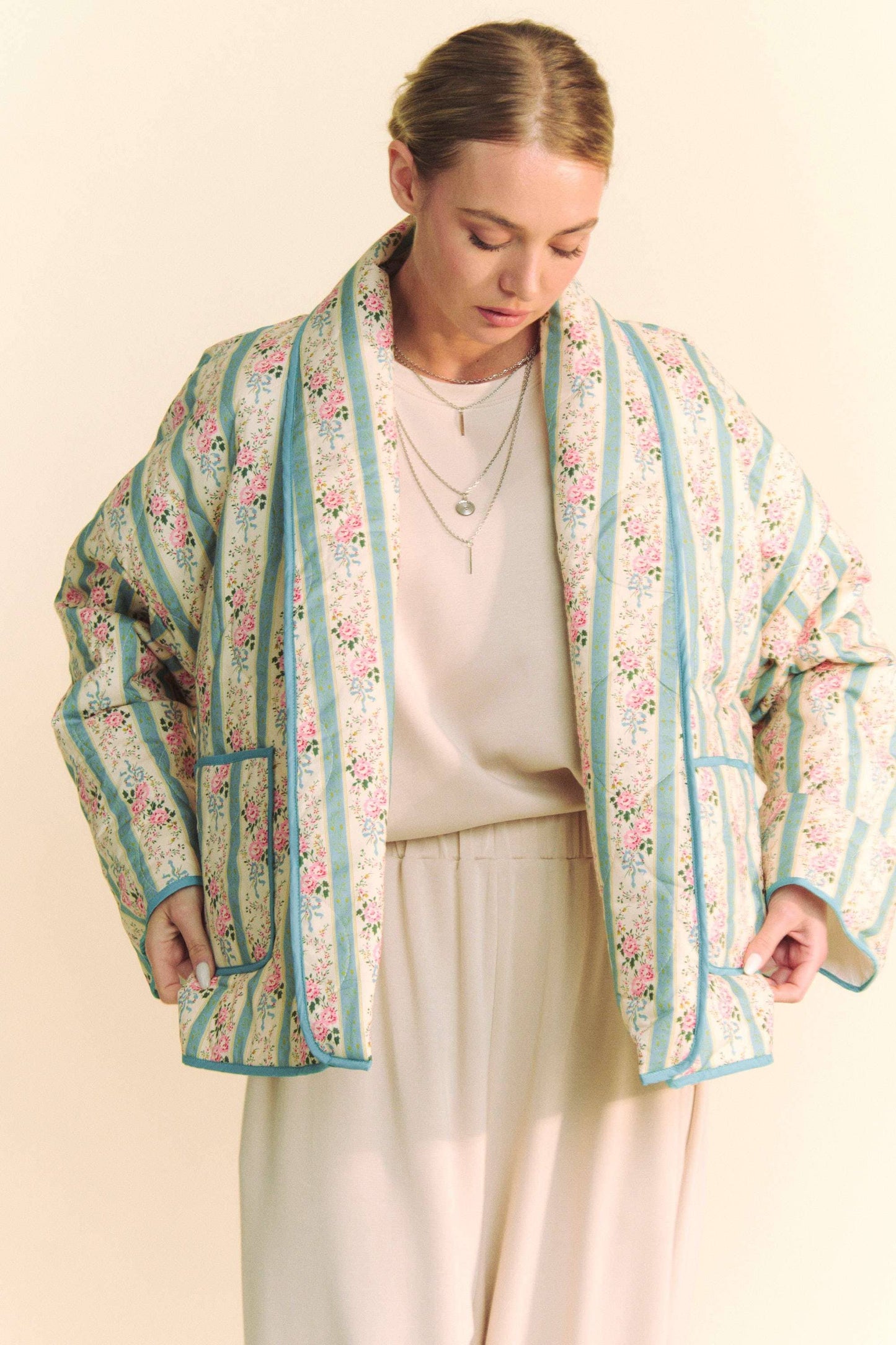 WAIVY QUILTED WALLPAPER PRINT OPEN JACKET