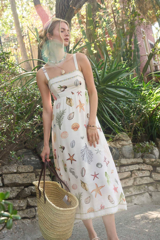 IBIZA MULTICOLOR NAUTICAL PRINT SLEEVELESS MIDI DRESS