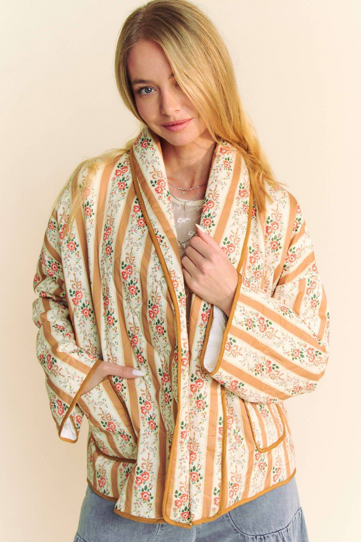 WAIVY QUILTED WALLPAPER PRINT OPEN JACKET