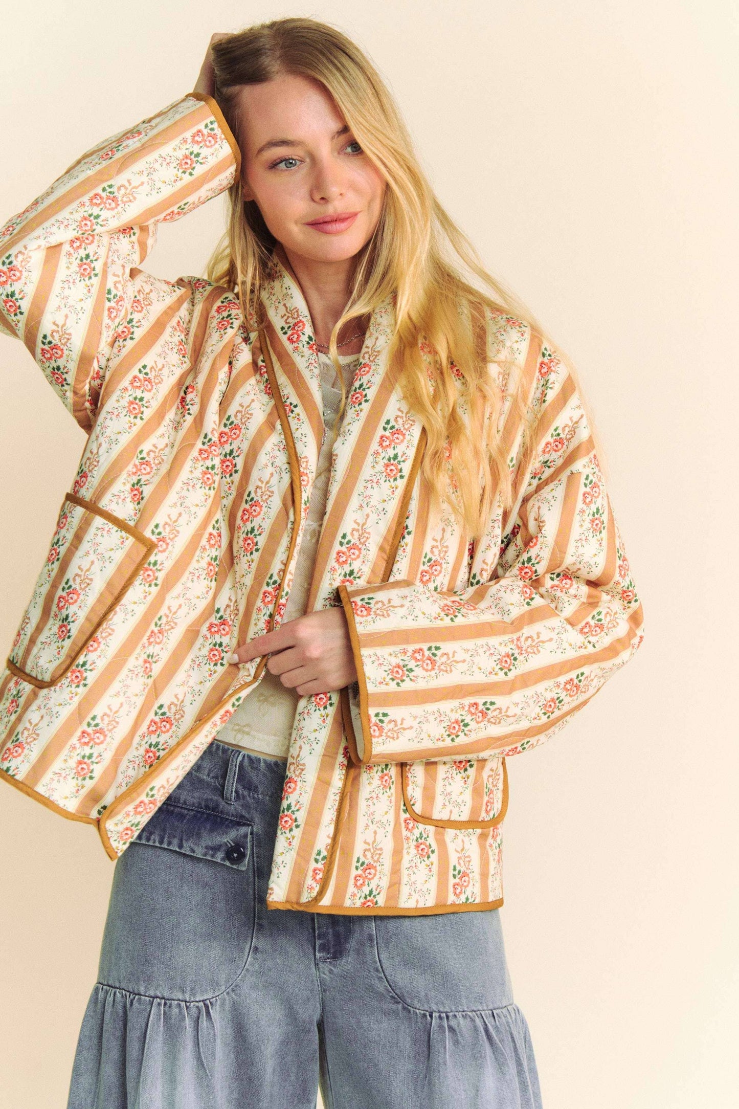 WAIVY QUILTED WALLPAPER PRINT OPEN JACKET