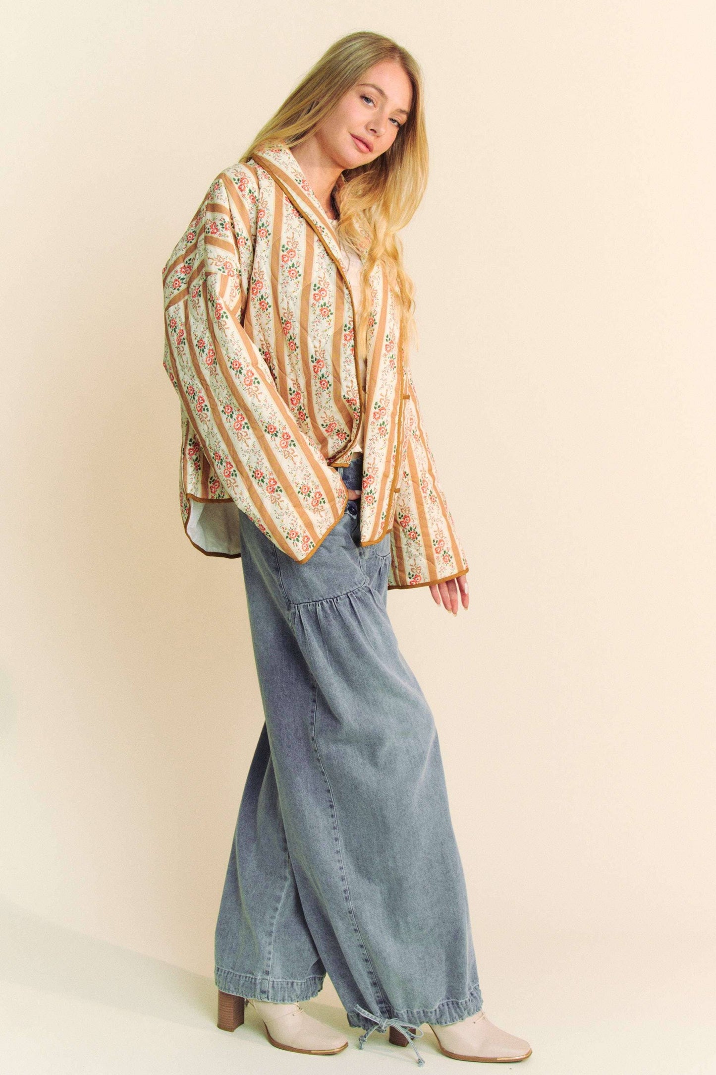 WAIVY QUILTED WALLPAPER PRINT OPEN JACKET