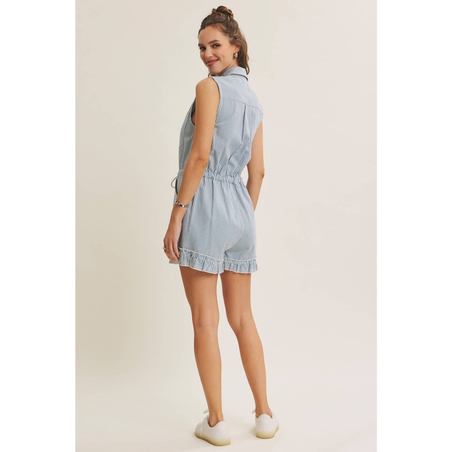 ACAPULCO SUN-FILLED DAYS BREEZY COTTON STRIPE BUTTON-FRONT ROMPER