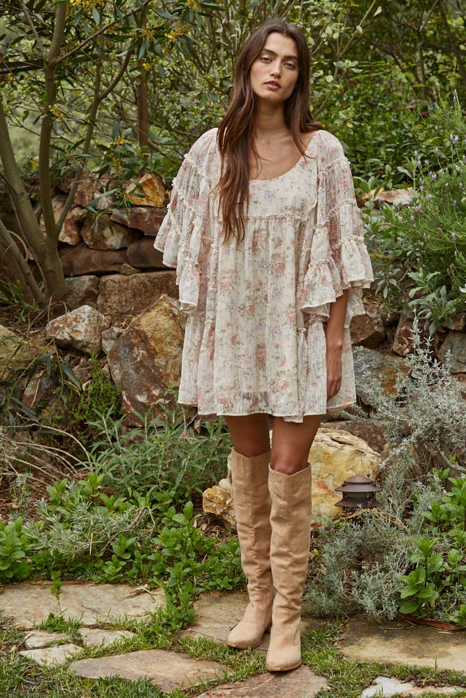 Giselle Chiffon Floral Flare Mini Dress- Arrives back in stock May 20