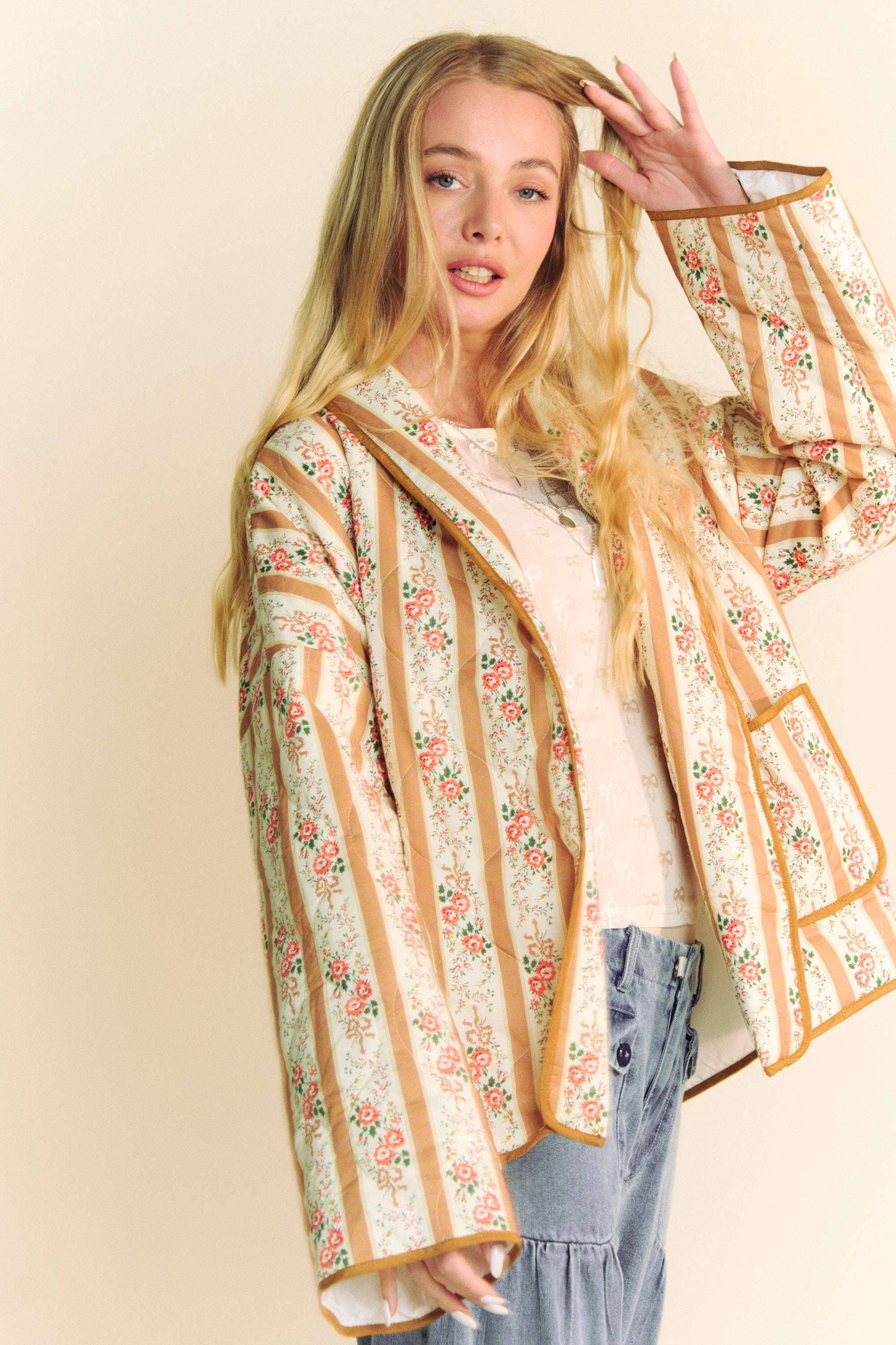 WAIVY QUILTED WALLPAPER PRINT OPEN JACKET