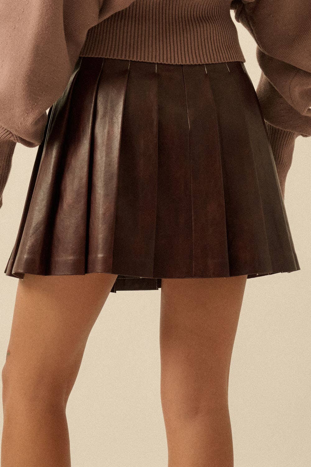 Faux Leather Pleated Mini Skirt
