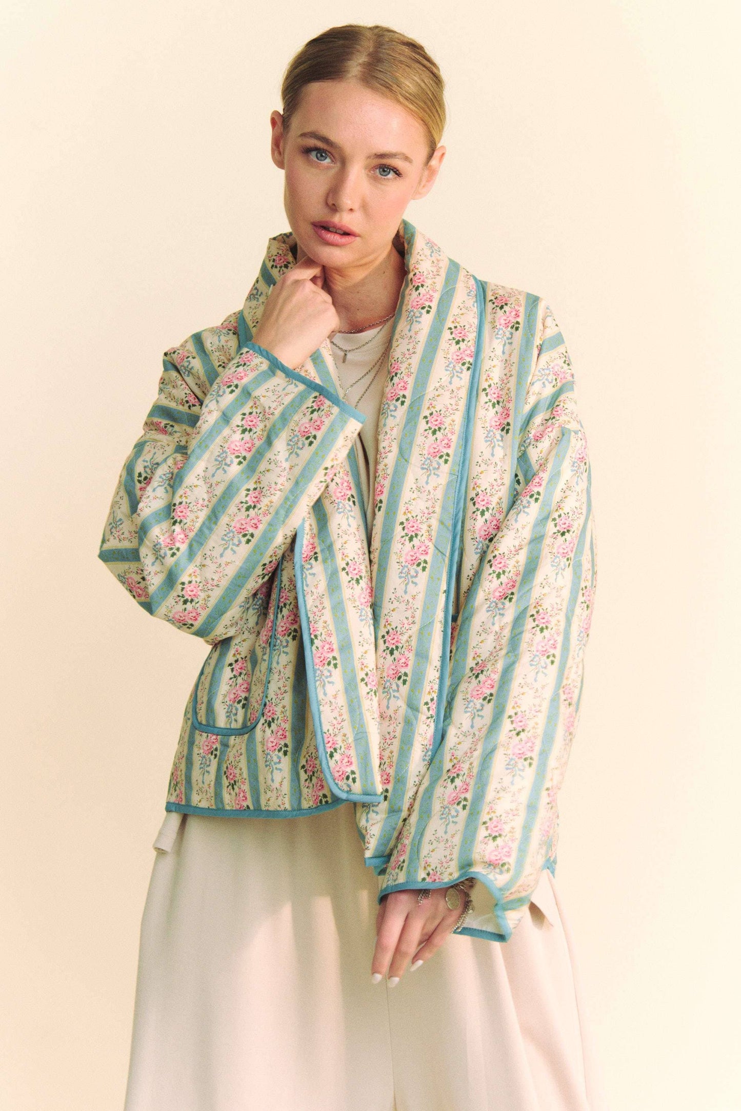 WAIVY QUILTED WALLPAPER PRINT OPEN JACKET