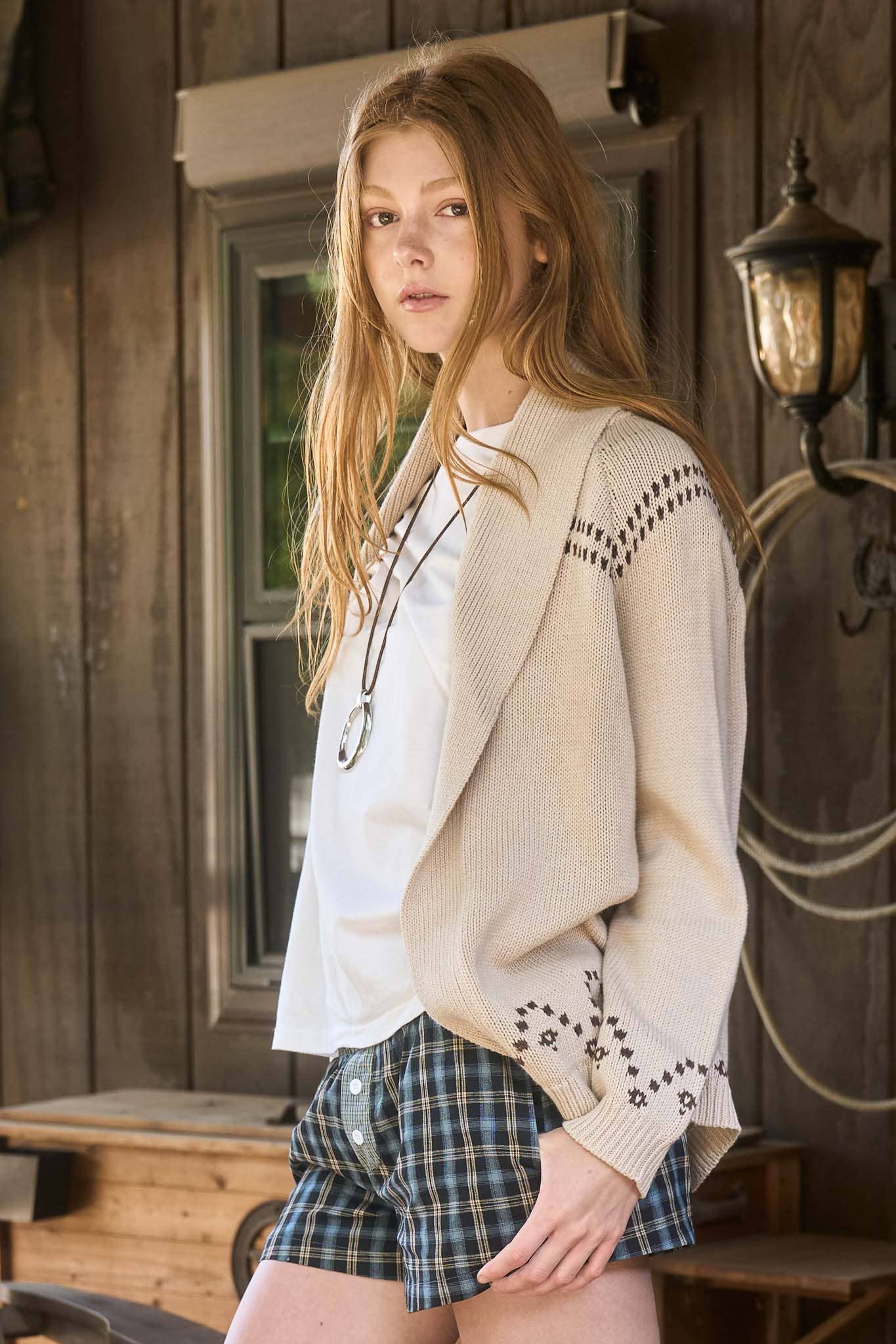 HORSE JACQUARD SHAWL KNIT CARDIGAN