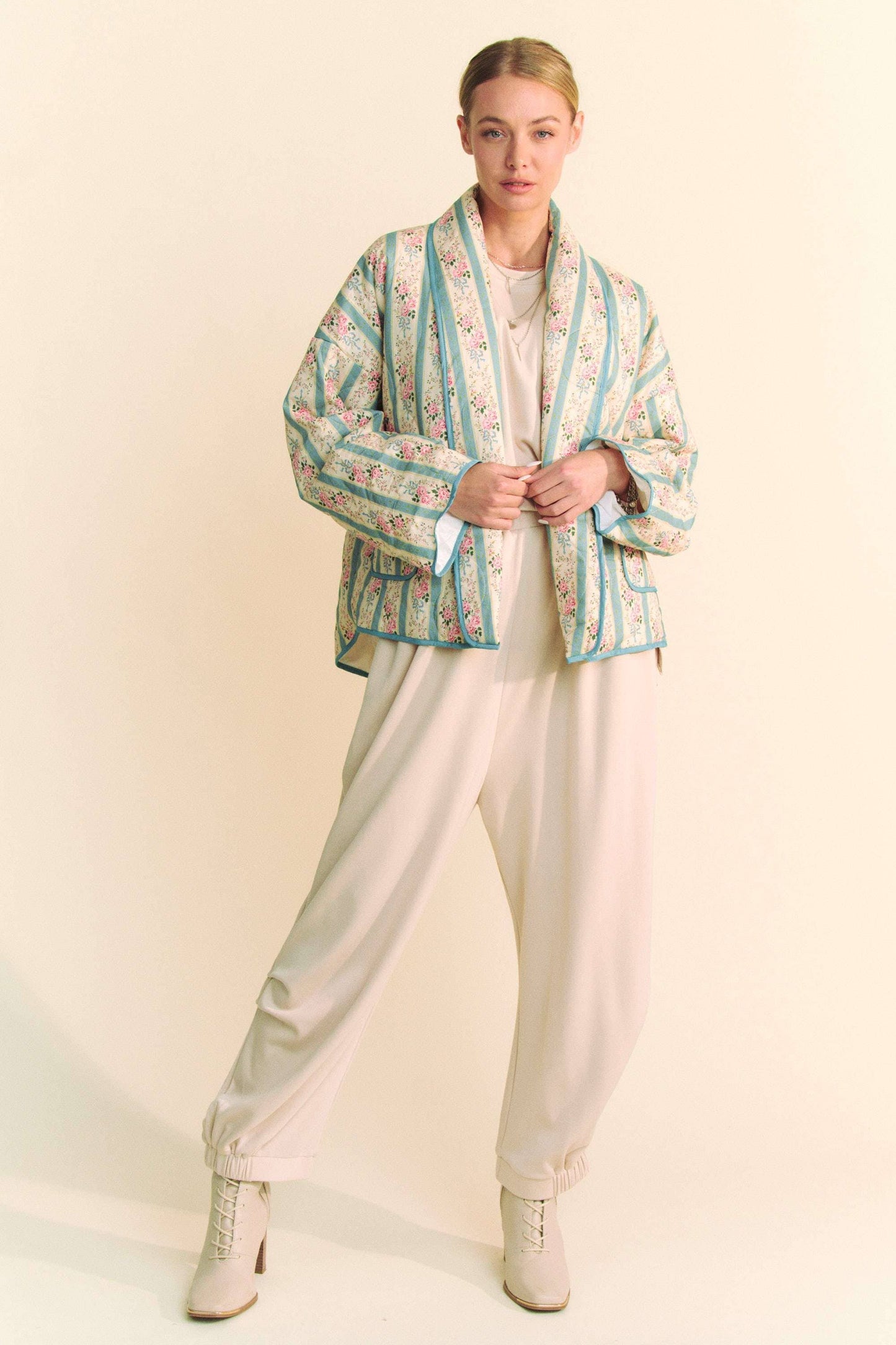 WAIVY QUILTED WALLPAPER PRINT OPEN JACKET