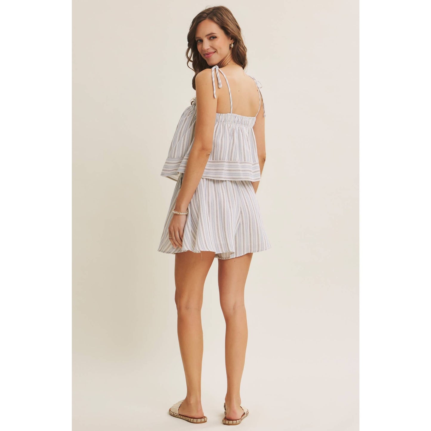 AMALFI EASY WARM SEASON STAPLE STRIPED TIE-STRAP COTTON TOP AND SHORTS SET