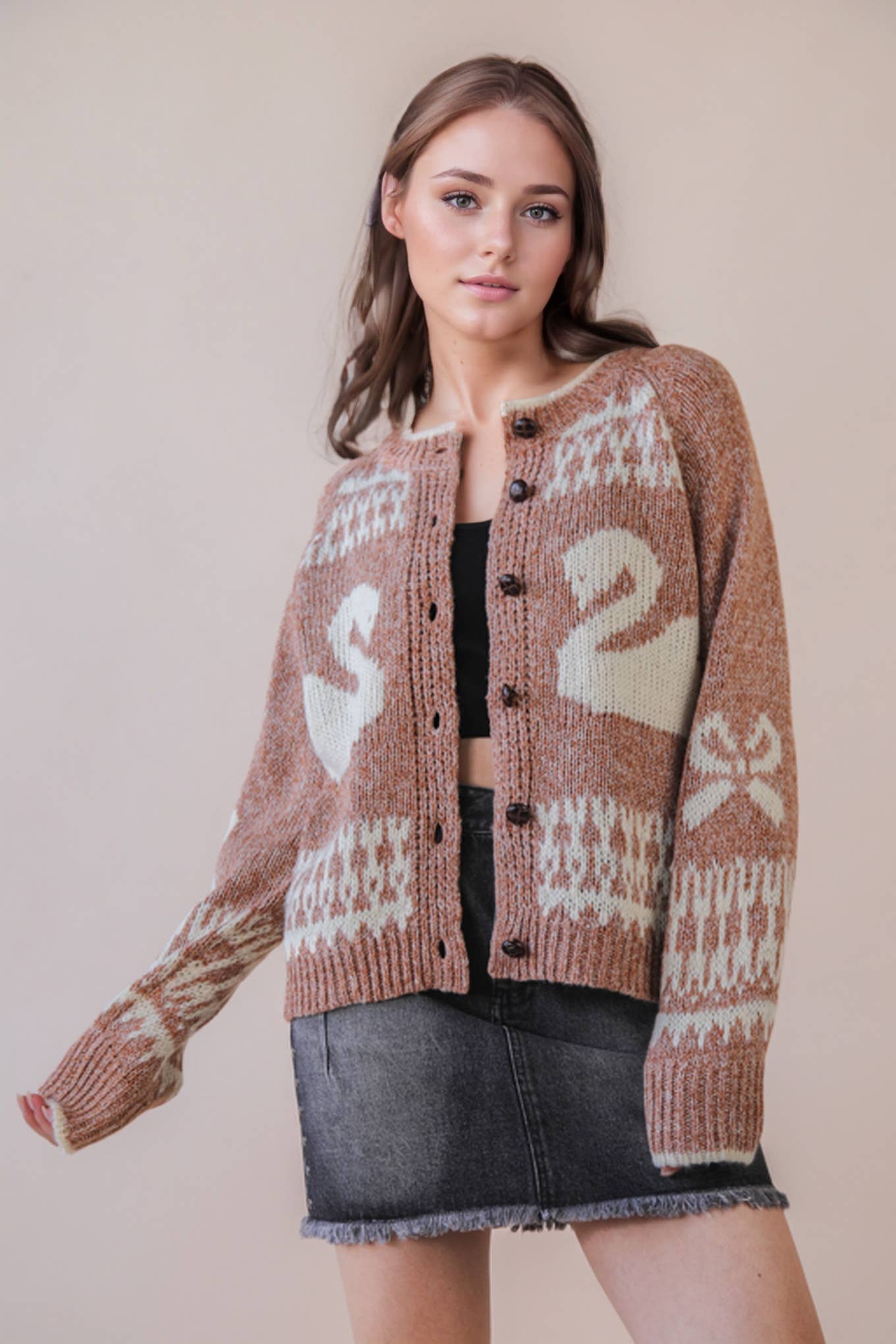 Oversized Swan Casual Knit Sweater Cardigan