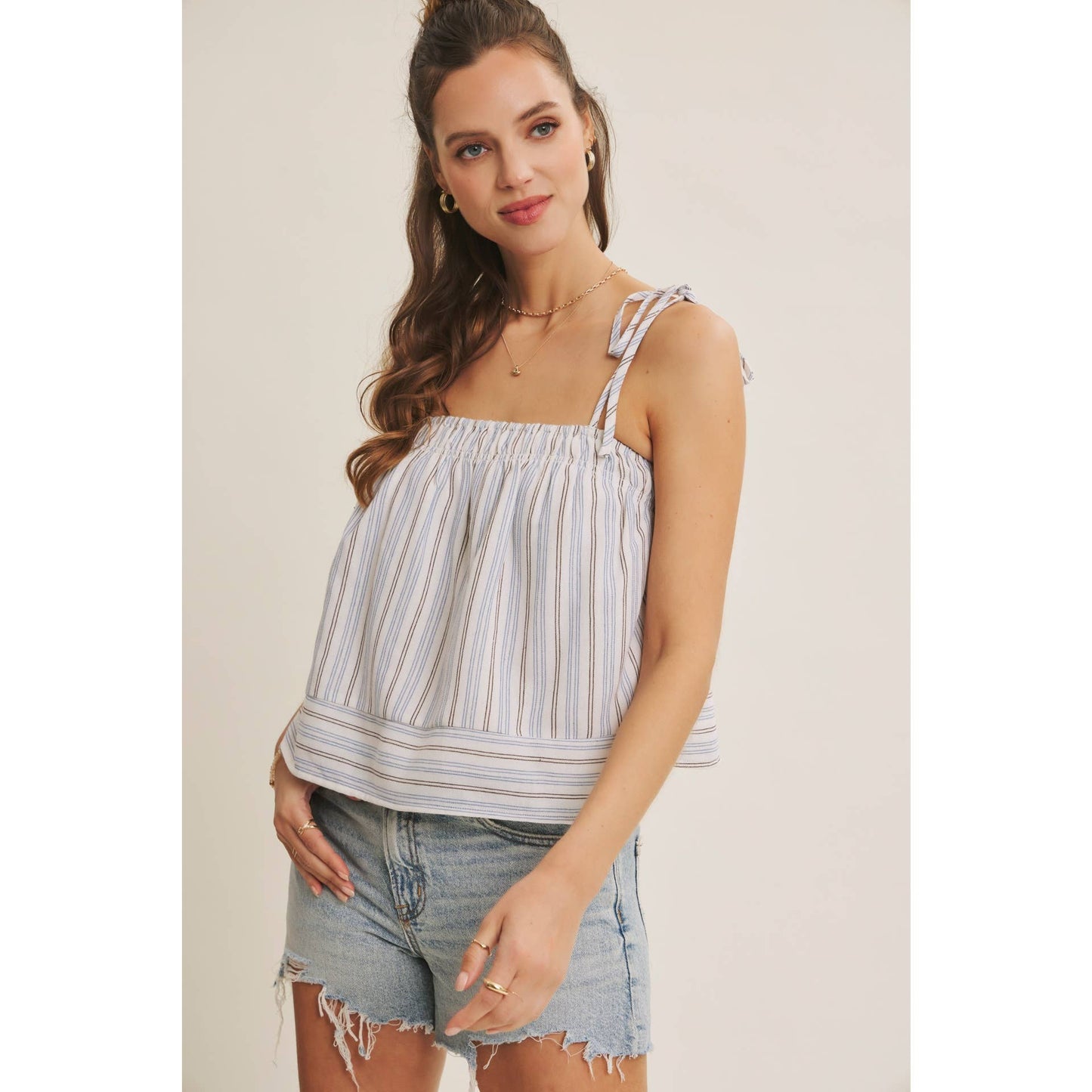 AMALFI EASY WARM SEASON STAPLE STRIPED TIE-STRAP COTTON TOP AND SHORTS SET