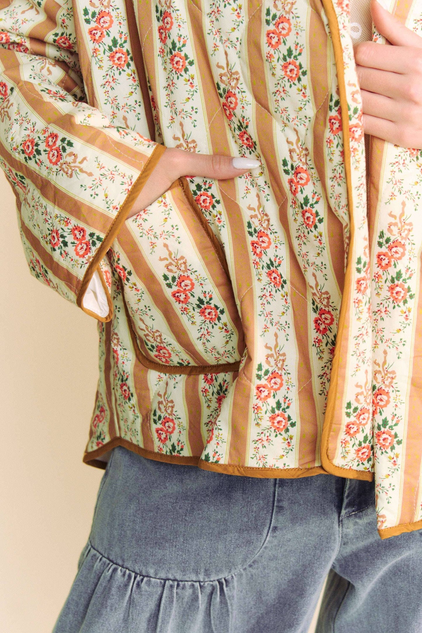 WAIVY QUILTED WALLPAPER PRINT OPEN JACKET